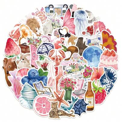 50pcs Watercolor Diary Doodle Stickers, Personalized Stickers For Skateboard, Helmet, Water Bottle, Scrapbooking, Party, Guitar, Phone Case, Notebook, Computer Gifts,School Supplies,Back To School