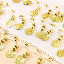 1pc Belly Dance Waist Chain Costume, Metal Mesh Waistband Bodysuit Decor, Gold Coin Waist Sash For Dance, Boho Style - White - View 5