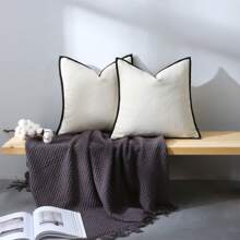 1pc Pillow Cover (Pillow Insert Not Included), Suitable For All Seasons, Home Decorative Throw Pillow Cover For Sofa, Soft & Comfortable Cushion Cover, Farmhouse Style With Fringe Trim