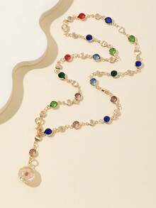 1pc Multicolor Glass Bead & Sakura Flower Pendant Necklace, Sparkling, Versatile For Daily Wear, Dating, Party, Holiday, Anniversary, Birthday Gift, Bohemian Style, Elegant, Minimalist, Fashionable, Charming - Yellow Gold - View 4