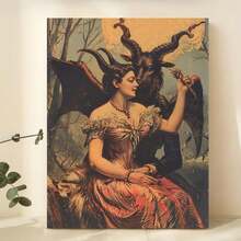 Retro Modern Art Deco Style Canvas Art Print - Spooky Gothic Valentine Frameless Wall Hanging Decor - Ink On Canvas, Cartoony Occult Theme Poster For Home Office, Living Room, Bedroom Decoration