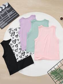 5-Piece Girls Sleeveless Camisole Top, Lightweight Inner & Outer Wear For Children Aged 4-12 Years, Summer
