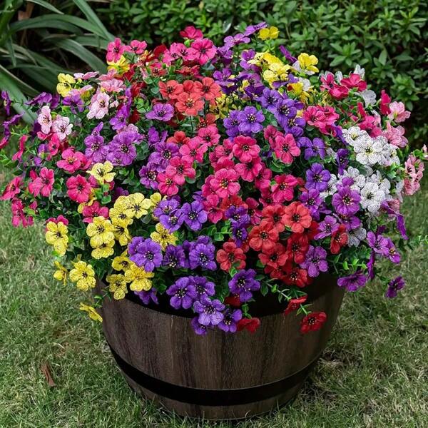 3 Bunches Artificial Silk Flowers, Multi-Color Outdoor Decoration, UV Resistant Fading, Suitable For Home Porch, Garden Decor, Indoor Kitchen, Dining Table, Living Room Decoration (Yellow, Purple, Rose Red)