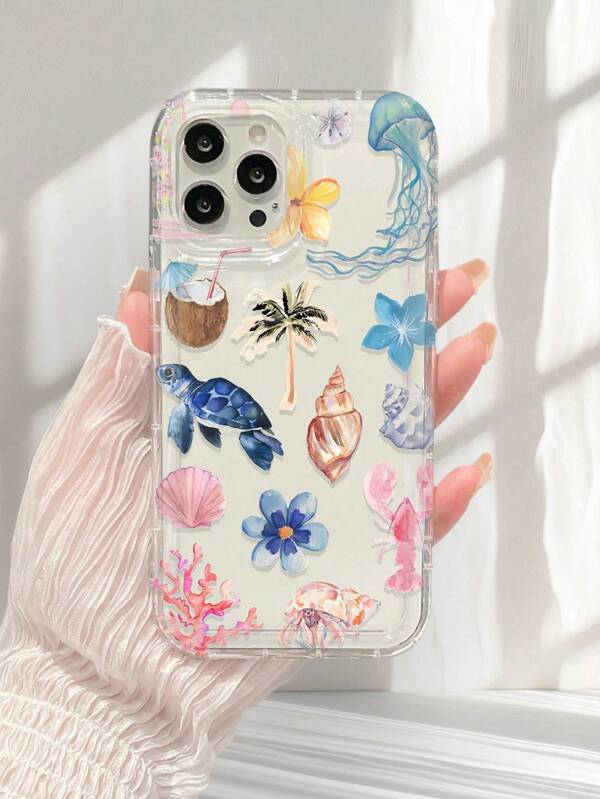 Summer Phone Case Iphone1pc Creative Ocean Animal Graphic Transparent Air Cushion Anti-Fall TPU Phone Case Suitable Compatible With Apple/ Series