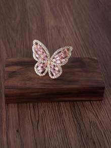 Adjustable Rhinestone Pink Butterfly Fashion Ring, Gift Box Packaging Suitable For Women - Multicolor - View 12