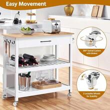 Rolling Kitchen Island Cart, Utility Storage Trolley On Wheels With Bamboo Worktop, Detachable Towel Rack And Drawer For Kitchen/Dining Room, White - White - View 7