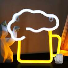 1 pieza Letrero de neón decorativo de pared para bar, luz LED con pilas o alimentación USB con diseño de jarra de cerveza, copa de cóctel, jarra de cerveza, letrero de neón de bar para habitación, dormitorio, decoración de bar