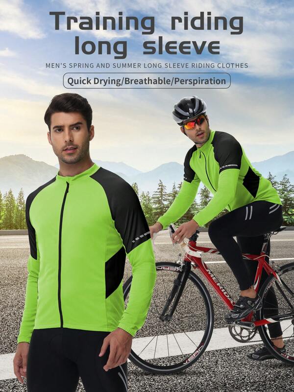 Men's Breathable Stretchy Quick-Dry Long Sleeve Cycling Jersey