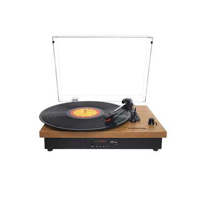 PRIXTON Studio TS420 Giradischi Vintage in Vinile con Bluetooth, Lettore e Convertitore per Vinile, Bluetooth, USB, Scheda SD, Radio, 2 Altoparlanti Integrati, Copertura Antipolvere, Color Legno ✅ Consegna 24/48h