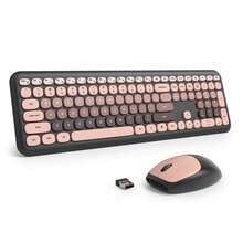 Quiet Wireless Keyboard And Mouse, Retro Typewriter-Style Full-Size Colorful Keyboard And Mouse Combo, Slim Design, Low-Noise Typing For Windows PC Laptop - Pink - View 1