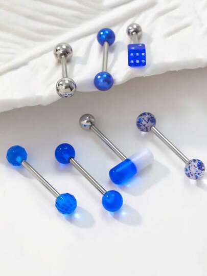 7pcs Cute Candy Color Tongue Rings, Black/Red/Blue/Yellow For Daily Wear Female Piercing Jewelry