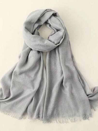 1 pieza Bufanda/chal de 120g con diseño de grano de bambú, color liso, con flecos, de estilo faux lino, suave, ideal como regalo de viaje para mujer