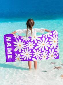Toalha de praia personalizada com nome para meninos e meninas, 1 peça, flores clássicas, várias cores, toalha de praia para pais e filhos, absorvente, multifuncional, secagem rápida, respirável, reutilizável, requintada, confortável, macia, moderna