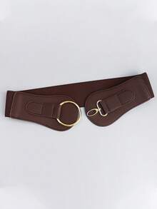 1pc Women's Coffee Color Minimalist Basic Elastic Waist Belt, Suitable For Halloween Party Or Daily Outfit Matching - Coffee - View 5