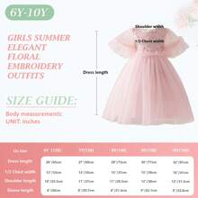 Girls Summer Dresses Pink Princess Style Embroidered Tulle Ruffled Sleeve Birthday Vacation Dresses