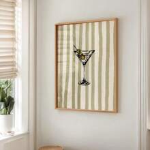 1 pezzo Stampa pittorica bohémien a strisce per bicchieri martini, cartellone da parete minimalista per bar, vino e carrello, arte vintage per sala da pranzo, soggiorno, ristorante, decorazione moderna per la casa