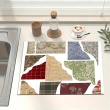 1pc Coffee Machine And Kitchenware Drying Mat - Diatomite Printed Drainage Mat, New Absorbent Kitchen Counter Drying Pad, Kitchenware Drying Pad - Dish Drying Mat, Soft Diatomite Non-Slip Quick Dry Mat, Applicable For Kitchen Counter, Suitable For Coffee Makers And Espresso Machines