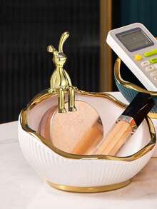 2pcs Gold And Silver Squatting Rabbit Statue ABS Electroplated Reflective Material With Adhesive Base, Used For Home Living Room, Dining Room, Bedroom, Hall, Kitchen, Bathroom, Cabinet, Bookshelf, Desktop Decoration, Office, Car Decoration, Can Also Be Used For Adhesive Tissue Boxes, Alarms, Refrigerators, Mirrors, Boxes And Other Household Items, Birthdays, Celebrations, Christmas, Holiday Decoration