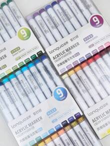 9 Colors/Set Acrylic Paint Soft Tip Markers, Vibrant Markers, Suitable For Rocks, Ceramics, Wood, Canvas, Plastic, Glass, Stone, Calligraphy, Painting, DIY Art Supplies, Can Be Used For Creative Projects Back To School