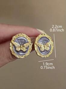1 Pair French Vintage Sweet Elegant High-Quality Dripping Glazed Butterfly Design Luxury Unique Earrings, Suitable For Ladies Daily, Vacation, Date, Casual Wear, Summer
