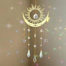 1pc Golden Flame Moon Crystal Pendant Sunlight Catcher Outdoor Garden AB Color Hanging Decoration Ornament,Halloween,Spooky,Autumn,Holiday,Festival,Home Decor ,Room Decor,Wall Decor Gifts Birthday Graduation