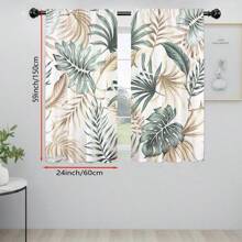2pcs Turtle Leaf Print Curtains, Perfect For Bedroom, Office, Kitchen, Living Room And Study Room Decoration, Kitchen Window Decoration | Floral Pattern Curtains |