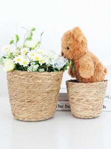 1 pièce Panier en paille pour plantes, Pot en rotin tissé d'intérieur, Panier de plante décoratif pour la maison, Doublure en plastique étanche pour la décoration de jardin intérieur et extérieur