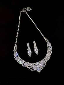 1pc Gorgeous Sparkling Crystal Leaf Pendant Adjustable Necklace + 1 Pair High-End Rhinestone Leaf Earrings For Women, Suitable For Daily, Wedding, Party, Bridal Gift, Fashion Charm Jewelry Set