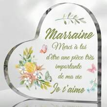 1PC Charming French Godmother Godfather Acrylic Sign Plaque, Marraine Parrain Sign, Stylish And Simple Heart Desktop Decoration, Perfect For Birthday Lovers Engagement Anniversary Sign Home Living Room Table Party Decorations Supplies Art Craft Ornament Romantic Surprise