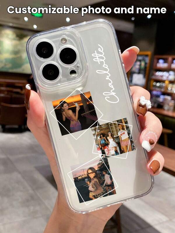 1 pieza Funda personalizada para teléfono con foto y nombre deseados, cobertura completa transparente resistente a caídas compatible con Samsung A13/A21s, 16e, 16 Pro Max, 16 Pro, XR, 11, 14. Elegante, colorida, linda, personalizada, única. Regalo personalizado ideal para novio, novia, familia, amigos