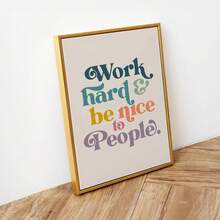 1pc, Wall Arts, Quotes Posters, Work Hard, Be Kind To Others Wall Painting, Positive Quotes Inspirational Art Print, Vintage Decor, Home Office, Unframed ,Wall Art With Frame - Multicolor - View 2