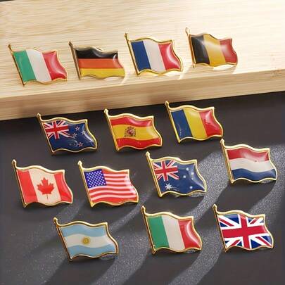 2pcs Flag Brooch From Around The World, Wave Resin Flag Badges, Metal Award Pin Brooch