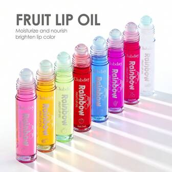 Clubday 8 Colors Of Fruity Lip Oil, Moisturizing And Clear Lip Gloss, Roller Ball Design, Multi-Color Choice