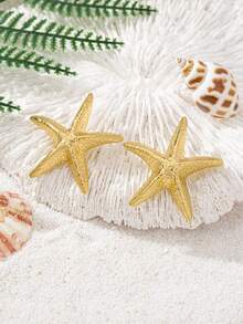 1 Cặp bông tai sao biển ngọc trai hình học, đơn giản và thiết thực, đa chức năng - Vàng - Xem 4