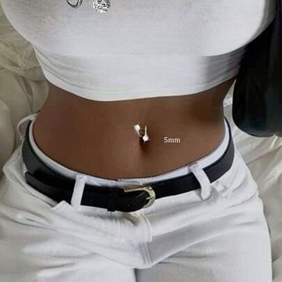 1pc 925 Sterling Silver Diamond Dust Double Screw Navel Piercing, Shiny Ball Navel Ring, Suitable For Girls' Daily Wear, Best Gift For Girlfriend, Mother, Sister