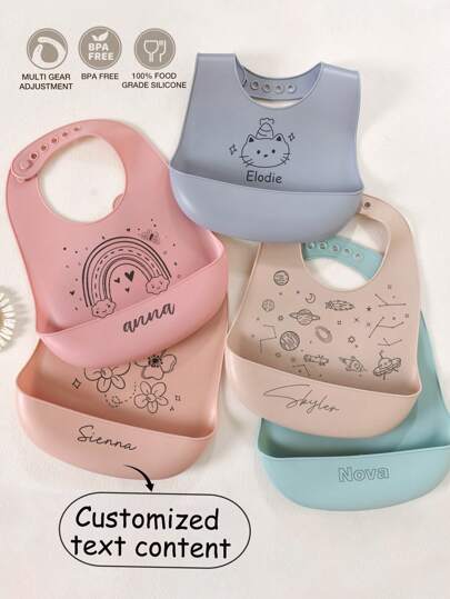 1pc Customizable Baby Bib, Soft Adjustable Silicone Bib, Leak-Proof & Dirt Resistant, Suitable For Boys And Girls, Personalized Gift For All Seasons