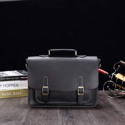 Local Shipping-Smooth Fabric Briefcase, High-Quality Hardware, Suitable As A Gift,PU Retro Men'S Shoulder Bag,