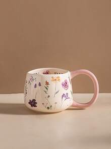 1 pieza Taza de cerámica de gran capacidad, estilo Ins, con diseño de asa cómoda, estilo pastoril simple para café, leche, postre, con patrón floral, fácil de limpiar, reutilizable, regreso a la escuela único - Multicolor - Ver 13