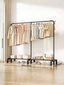 1PC Freestanding Hanger Double Pole Multi-Functional Bedroom Clothing Rack,Metal Clothes Hanger Organizer And Black Clothes Stand With Wheels