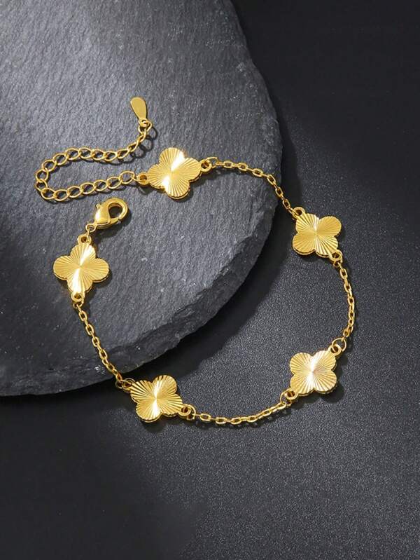 1pc Fashionable & Delicate Golden Clover Bracelet For Women, Suitable For Daily Wear, The Best Summer Gift For Friends