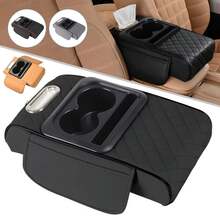 Caja de almacenamiento para reposabrazos de coche, organizador de consola central de coche, cojín elevador de reposabrazos con portavasos, caja organizadora de almacenamiento para reposabrazos - Negro - Ver 2
