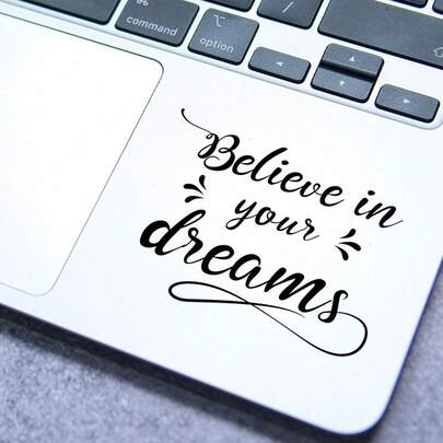 1pc Creative Laptop Sticker With Inspirational Short Phrase 'Believe In Yourself' And Partial Transparency
