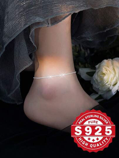 1pc Fashionable S925 Sterling Silver Sparkling Starry Flower Anklet, Jewelry Gift For Women, Elegant & Beautiful Foot Decoration For Daily Wear, Party, Holiday, Comes With Exquisite Gift Box, Suitable For All Seasons