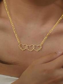 1pc Personalized Name Necklace, Can Customize 1-5 Names, Multi Heart Pendant Necklace, Family English Name Necklace, Men's Stainless Steel Cuban Chain Necklace, Romantic Personalized Font Pendant Necklace, Valentine's Day Gift, Classic Elegant, Suitable For Family, Best Friends, Mother's Day Gift - Gold Model 2 - View 7