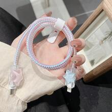 5pcs/Set Cartoon Flower Design [UK 20W Charger Protector Case] Compatible With IPhone 13/14/15/16 Pro Max/Plus, Transparent Charger Head Protector Case + Anti-Break Data Cable Protector