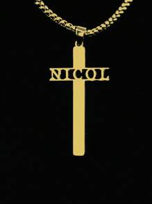 Gepersonaliseerde naamkruisketting Roestvrijstalen sieraden Aangepaste letternaamhanger Parelkettingketting Religieuze sieraden Gepersonaliseerde holle kruisketting voor vrouwen Mannen Klassieke religieuze christelijke geschenken, aangepaste paassieraden