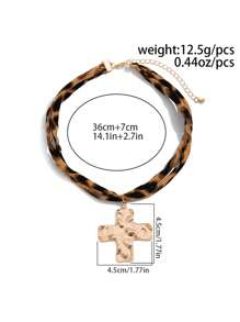 1pc Women's Fashionable High-End Leopard Print Beach Series Pendant Necklace, Bohemian Style Metal Clavicle Chain, Suitable For Daily Wear, Parties, And Beach Vacations