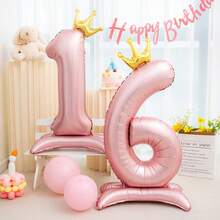 1pc 42-Inch Pearl Pink Number Balloon, 4D Upright Cake Smash Birthday Decoration Photoshoot Prop - Pink - View 5