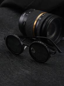 Classic Retro Round Frame Fashion Glasses With Black Tinted Lenses, Self-Adjustable, Niche Design With Premium Feel For Summer Beach Vacation,Outdoor,Travel