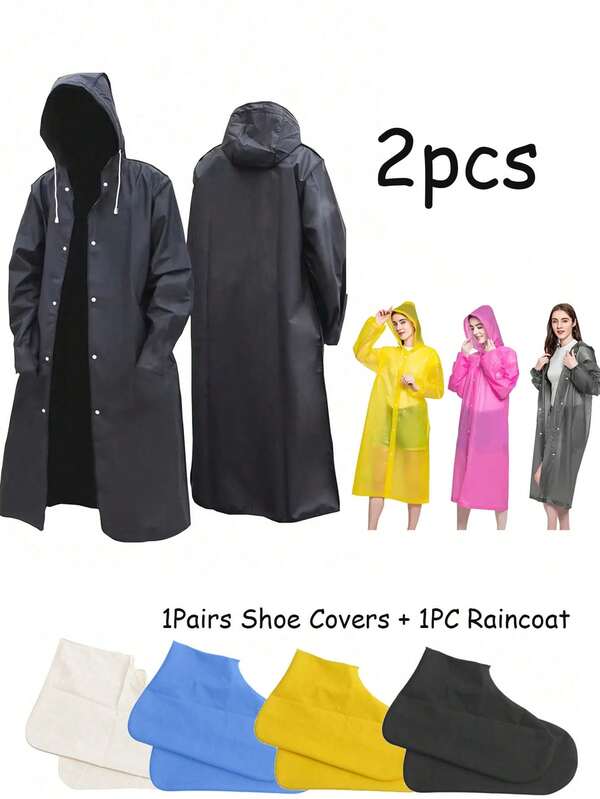 1/2 chaquetas impermeables con capucha de manga larga y cubrecalzado impermeable, resistente al viento y antideslizante para hombres y mujeres, resistente al agua, secado rápido, ideal para ciclismo y aventuras al aire libre, diseño plegable y portátil, con estilo casual, para ciclismo, días lluviosos, escuela, oficina, hogar y viajes